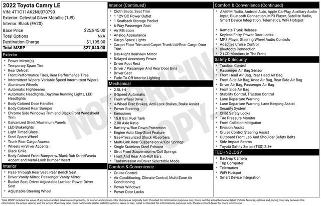 2022 Toyota Camry LE